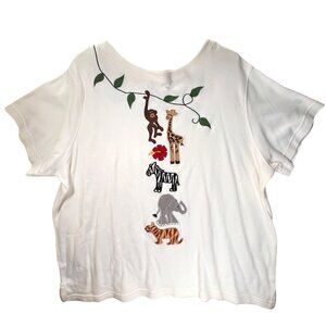 Vtg Bechamel Tee Shirt Jungle Monkey Embroidered T Shirt Top 2X Giraffe Zebra